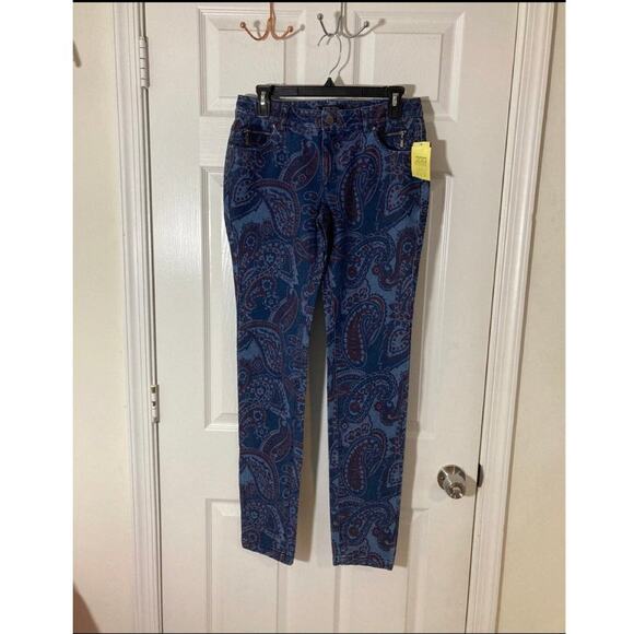 Etcetera navy blue paisley jeans size 2 - Picture 1 of 7
